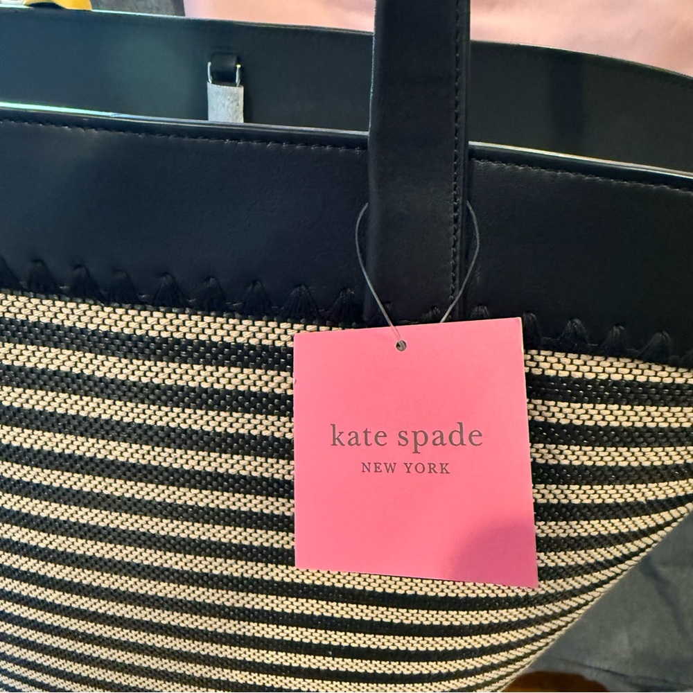 Rare Discontinued Kate Spade The Pier Striped Medium Tote NWT Black Beige Purse! - Picture 16 of 16